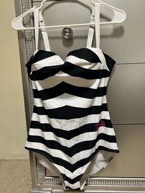 Barbie Black & White Striped One-Piece Swimsuit